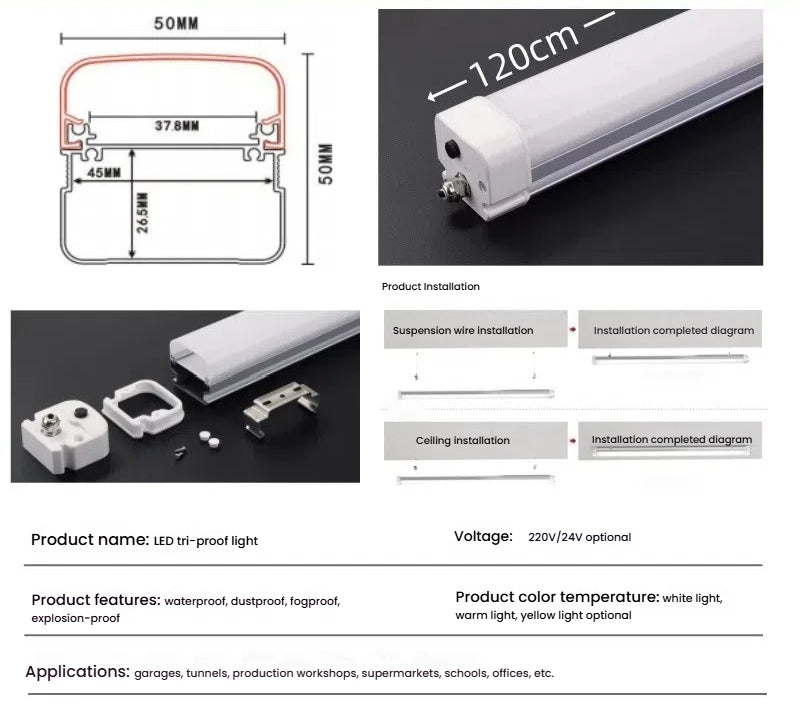 Customizable LED Tri-Proof Light – Waterproof, Dustproof & Corrosion-Resistant